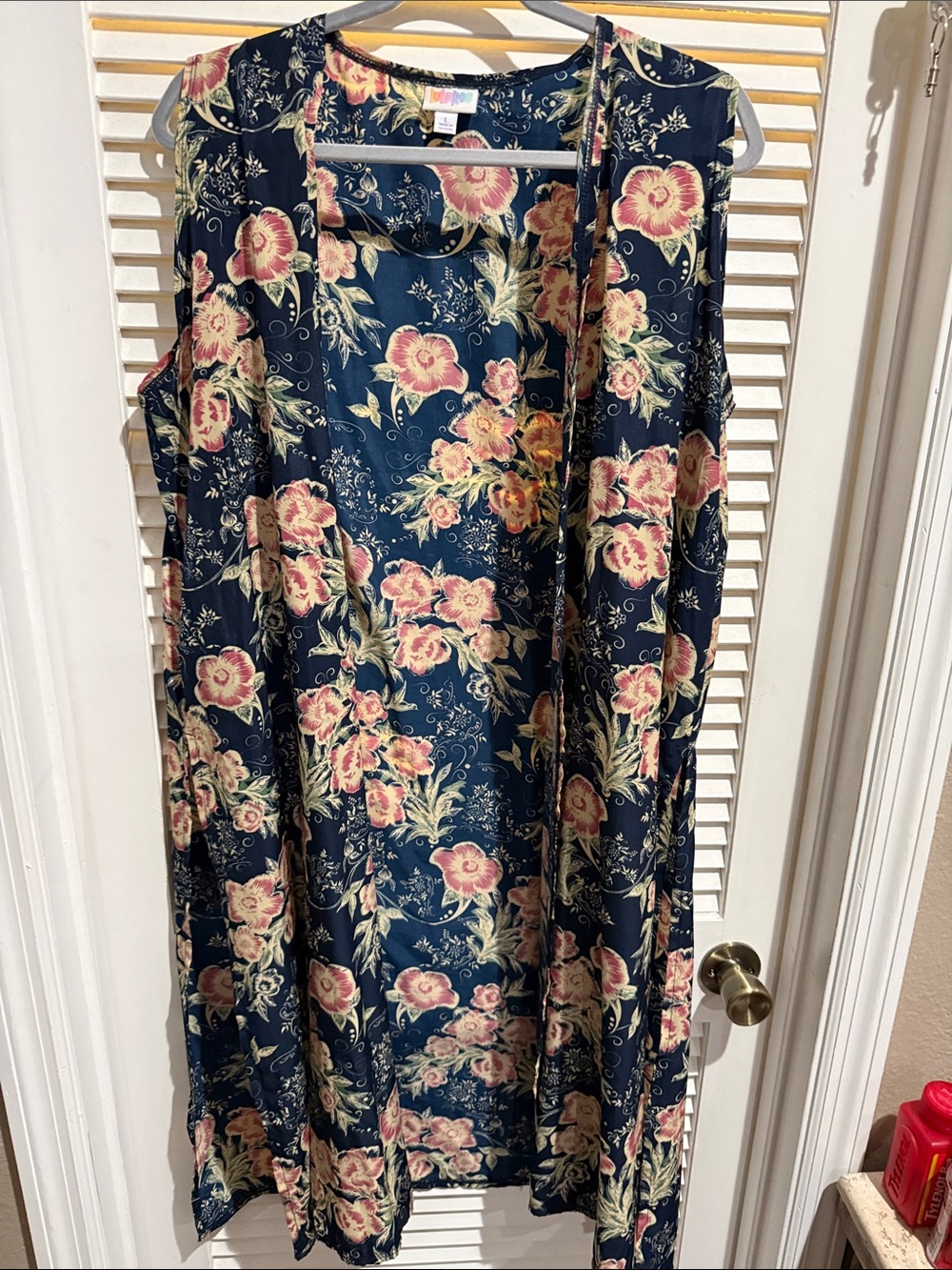 LuLaRoe Navy Maxi Skirt with Pink Floral Print